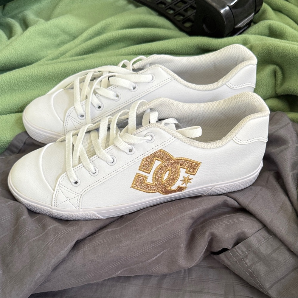 DC Women's White and Glitter Gold Sneakers